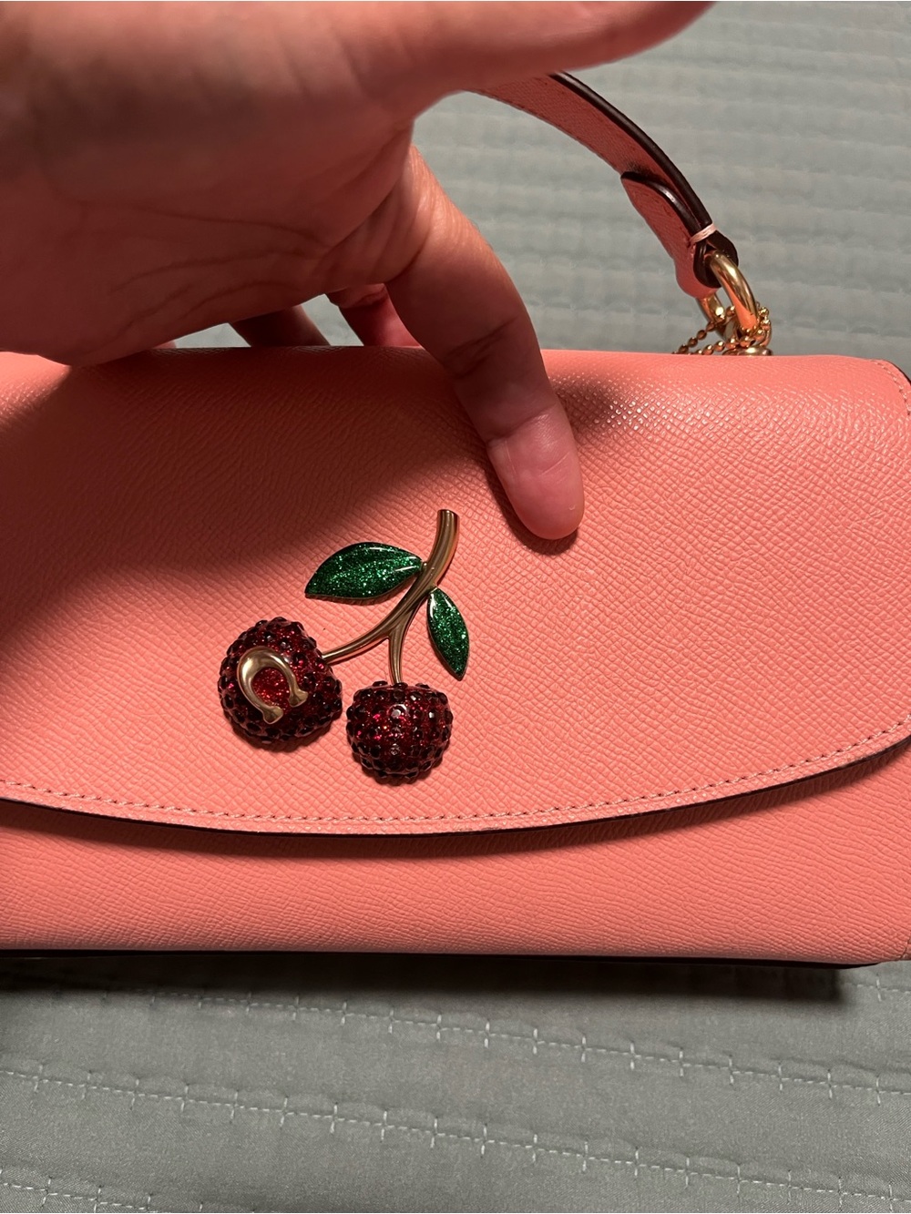Coach Coral Pink Cherry Appliqué Top-Handle Satchel - Picture 8 of 16